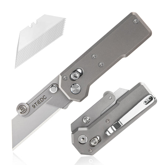 9tiEDC Folding Utility Knife Box Cutter with 10PCS Extra Blades