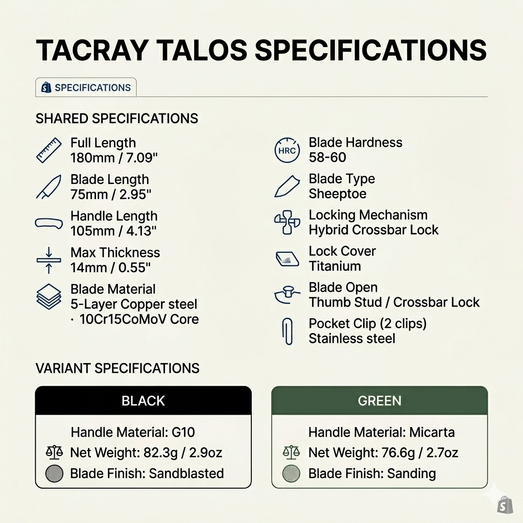 Tacray TALOS - 5-Layer Copper Steel Monoblock Folding Knife G10/Micarta