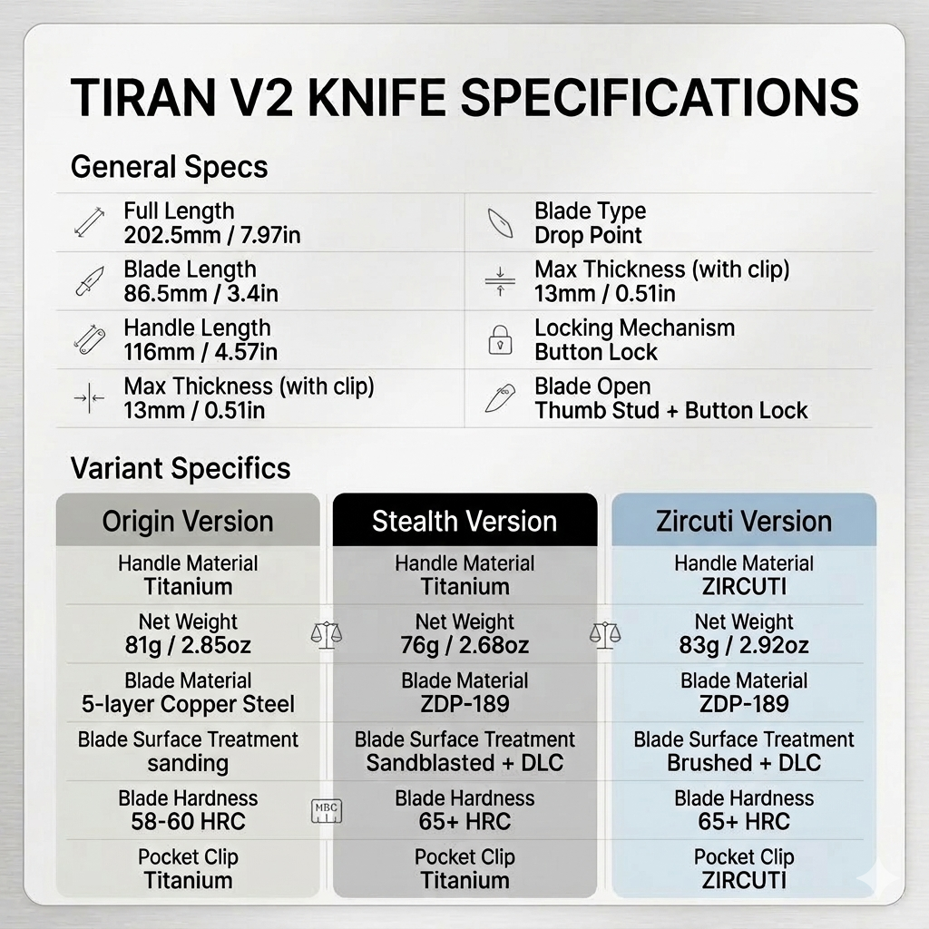 Tacray TIRAN II Ultra-Slim Clip Point Titanium Folding Knife with ZDP-189/5-Layer-Copper Steel Blade
