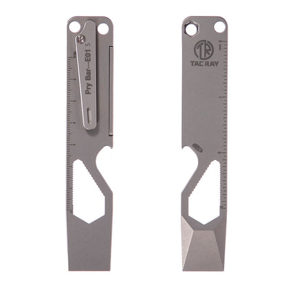 TACRAY Emergency Multitool, Titanium Pocket Pry Bar with Bottle Opener, Screw Drivers, Spanners & Staight Scale/Ruler