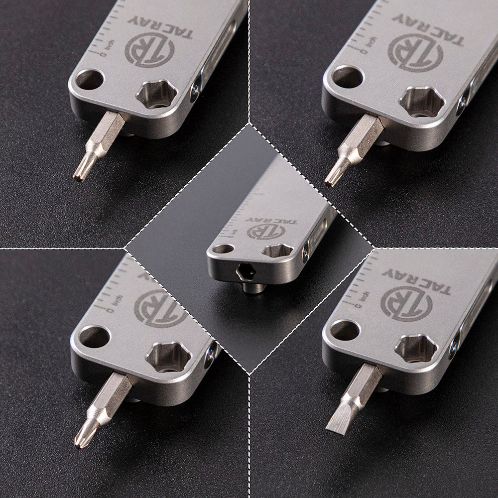 TACRAY Emergency Multitool, Titanium Pocket Pry Bar with Bottle Opener, Screw Drivers, Spanners & Staight Scale/Ruler