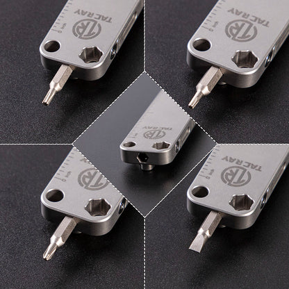 TACRAY Emergency Multitool, Titanium Pocket Pry Bar with Bottle Opener, Screw Drivers, Spanners & Staight Scale/Ruler