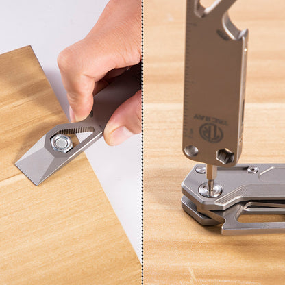 TACRAY Emergency Multitool, Titanium Pocket Pry Bar with Bottle Opener, Screw Drivers, Spanners & Staight Scale/Ruler