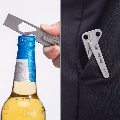 TACRAY Emergency Multitool, Titanium Pocket Pry Bar with Bottle Opener, Screw Drivers, Spanners & Staight Scale/Ruler