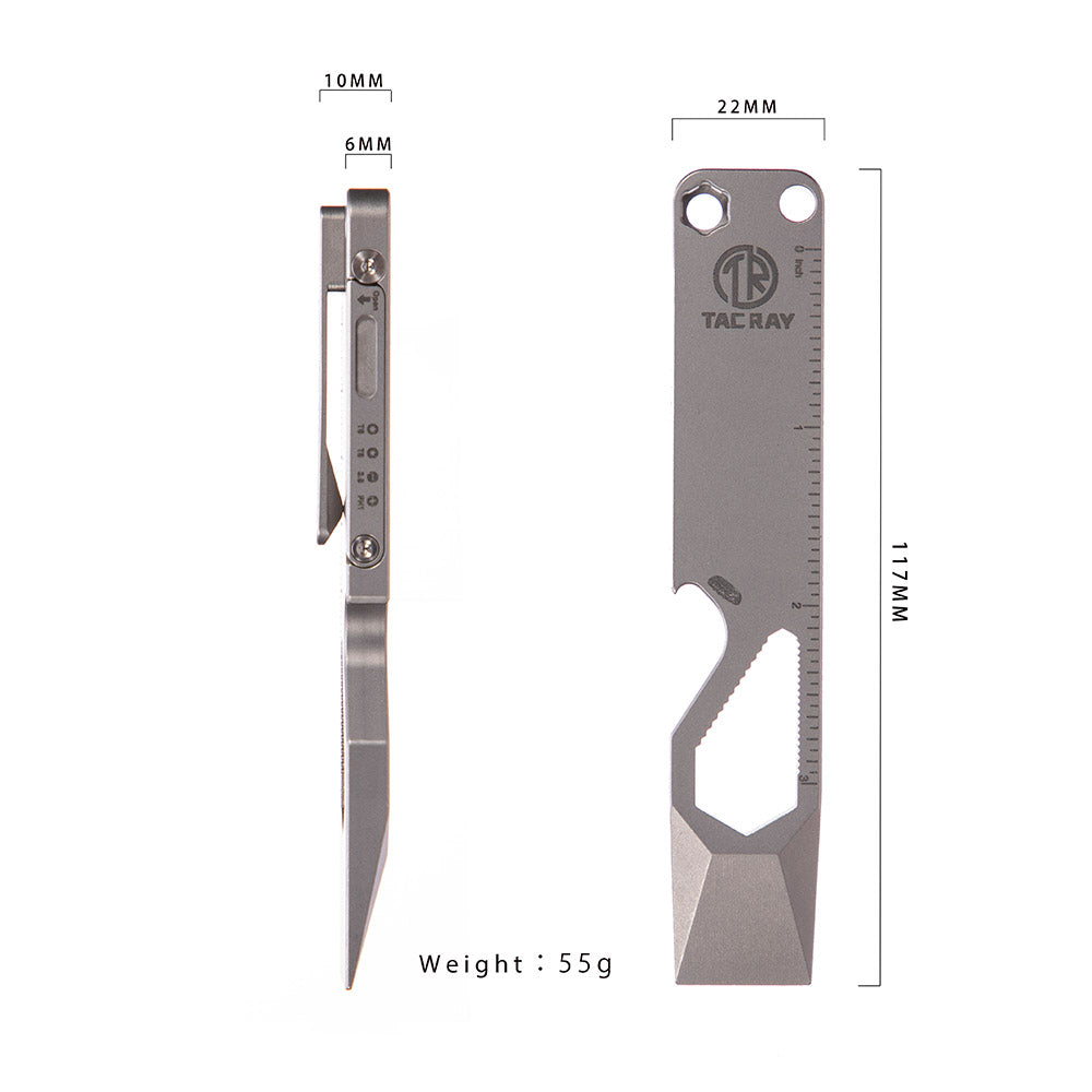 TACRAY Emergency Multitool, Titanium Pocket Pry Bar with Bottle Opener, Screw Drivers, Spanners & Staight Scale/Ruler
