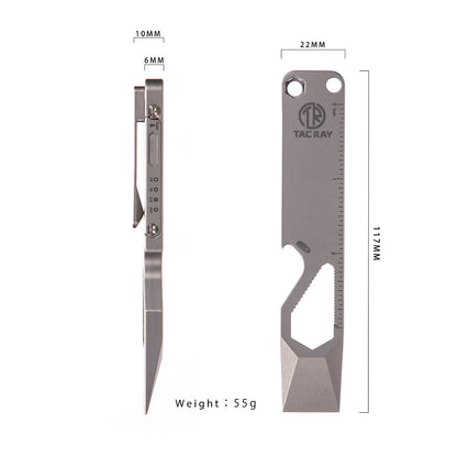 TACRAY Emergency Multitool, Titanium Pocket Pry Bar with Bottle Opener, Screw Drivers, Spanners & Staight Scale/Ruler