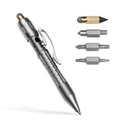 Tacray MP1 EDC Mini Titanium Pen with Replaceable Bits, Box cutter, Tungsten Tip, Screwdrivers, Pencil & Stylus