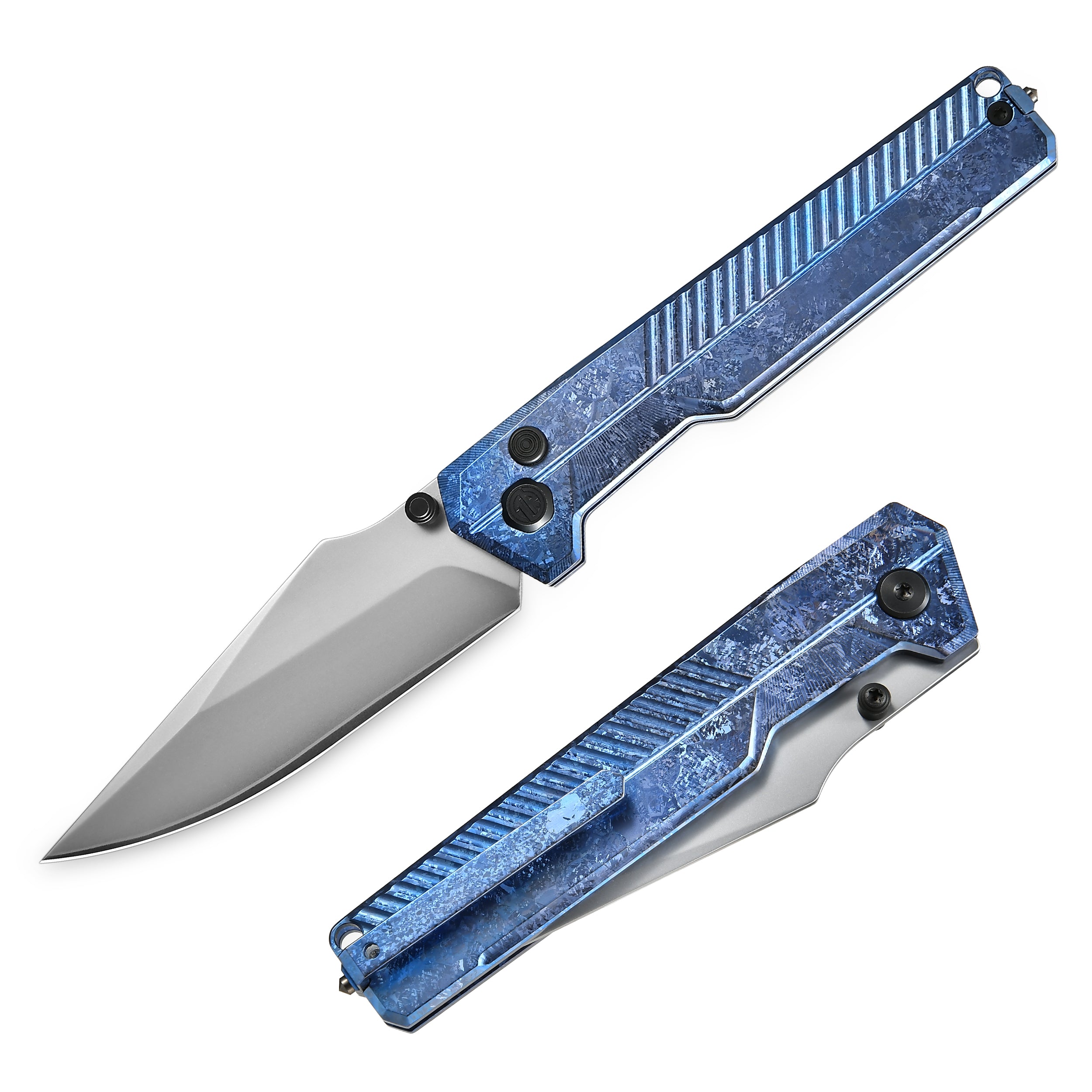Tacray TIRAN II Titanium Folding Knife ice Crystal titanium blue front and rear