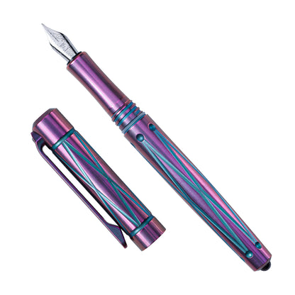 TACRAY Titanium Fountain Pen with Glass Breaker Tool and Gift Box (Purple)