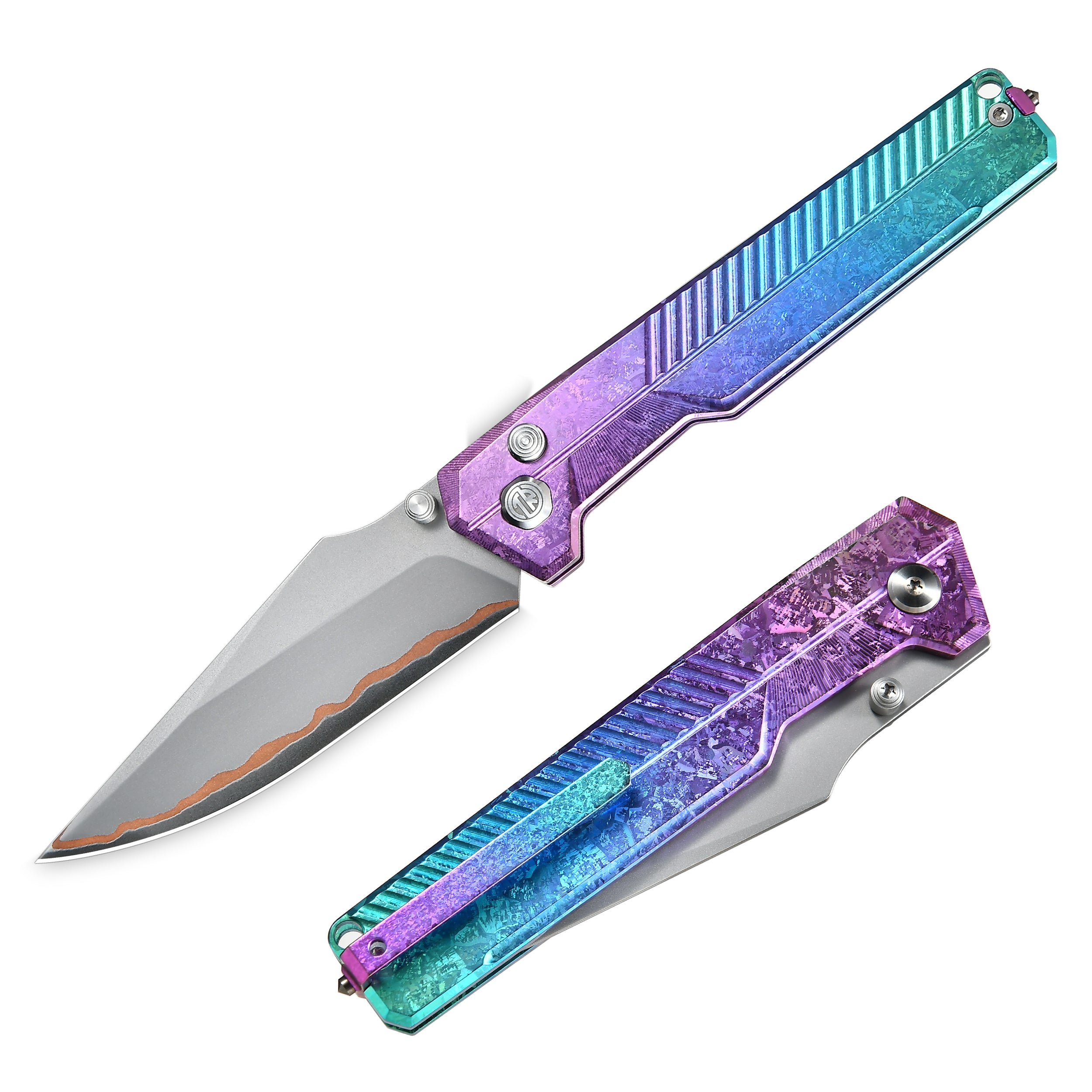 Tacray TIRAN II Titanium Folding Knife ice Crystal titanium purple front and rear