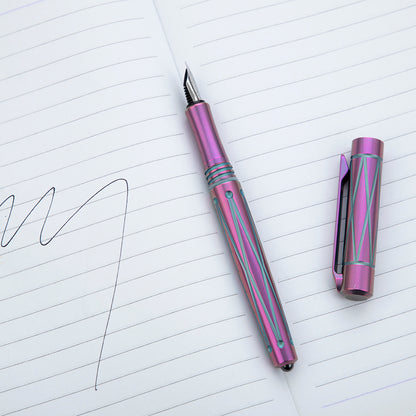 TACRAY Titanium Fountain Pen with Glass Breaker Tool and Gift Box (Purple)