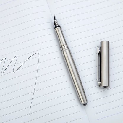 TACRAY Titanium Fountain Pen with Glass Breaker Tool and Gift Box (Silver)