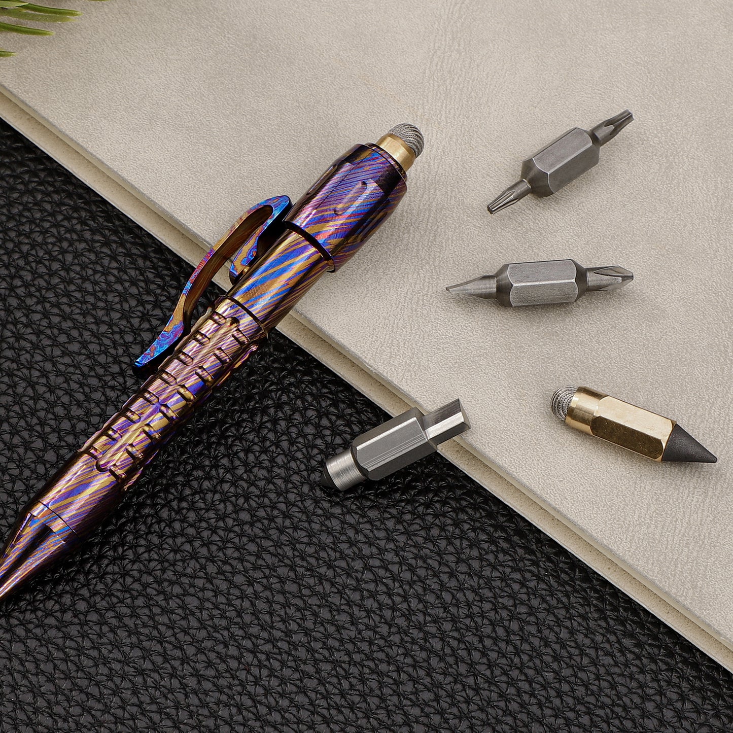 Tacray MP1 EDC Mini Titanium Pen with Replaceable Bits, Box cutter, Tungsten Tip, Screwdrivers, Pencil & Stylus