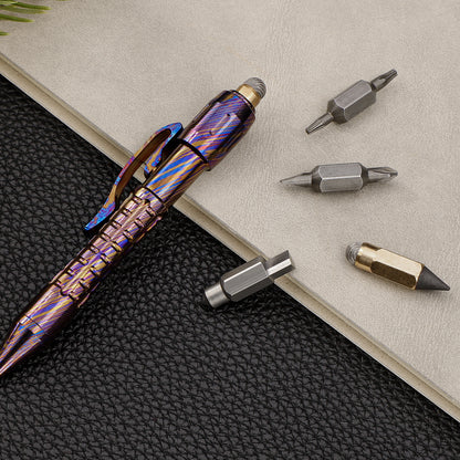 Tacray MP1 EDC Mini Titanium Pen with Replaceable Bits, Box cutter, Tungsten Tip, Screwdrivers, Pencil & Stylus