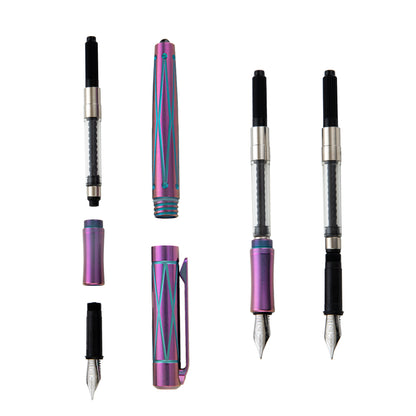 TACRAY Titanium Fountain Pen with Glass Breaker Tool and Gift Box (Purple)