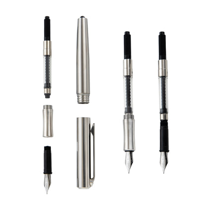 TACRAY Titanium Fountain Pen with Glass Breaker Tool and Gift Box (Silver)