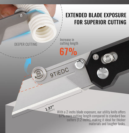 9tiEDC Folding Utility Knife Box Cutter with 10PCS Extra Blades