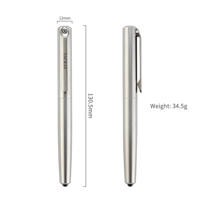 TACRAY Titanium Fountain Pen with Glass Breaker Tool and Gift Box (Silver)