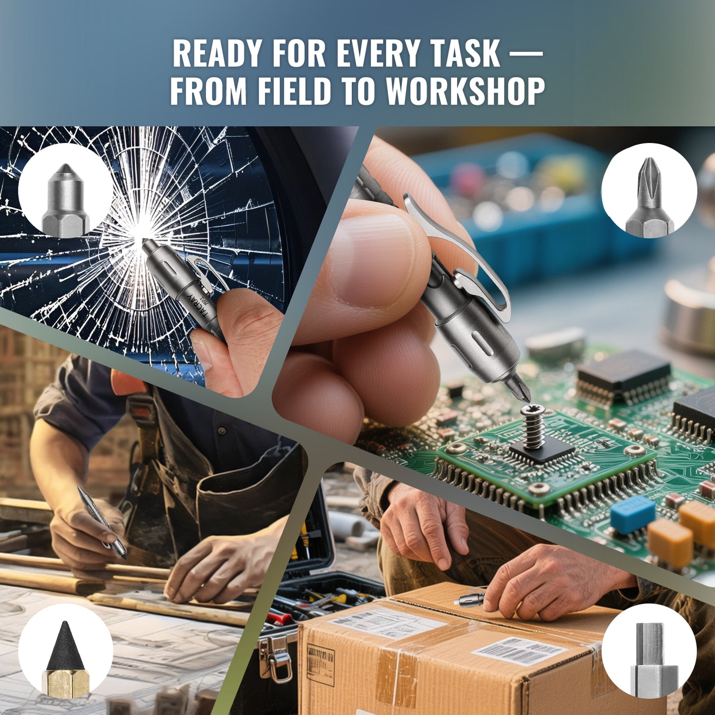 Tacray MP1 EDC Mini Titanium Pen with Replaceable Bits, Box cutter, Tungsten Tip, Screwdrivers, Pencil & Stylus