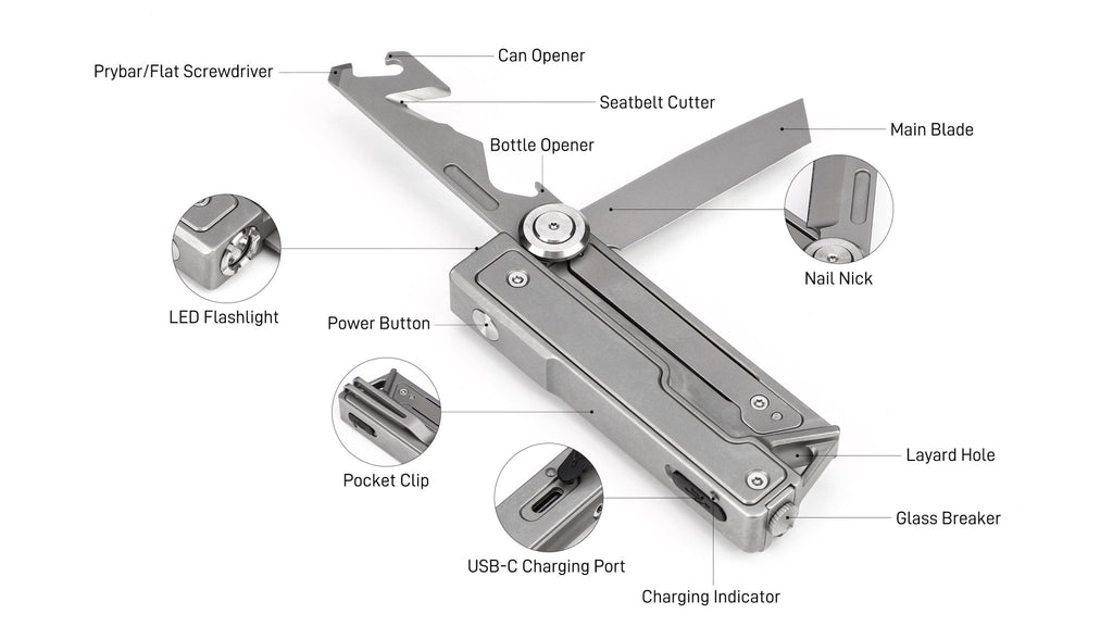 Tacray MT1 EDC Multitool with Flashlight & Knife