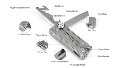 Tacray MT1 EDC Multitool with Flashlight & Knife