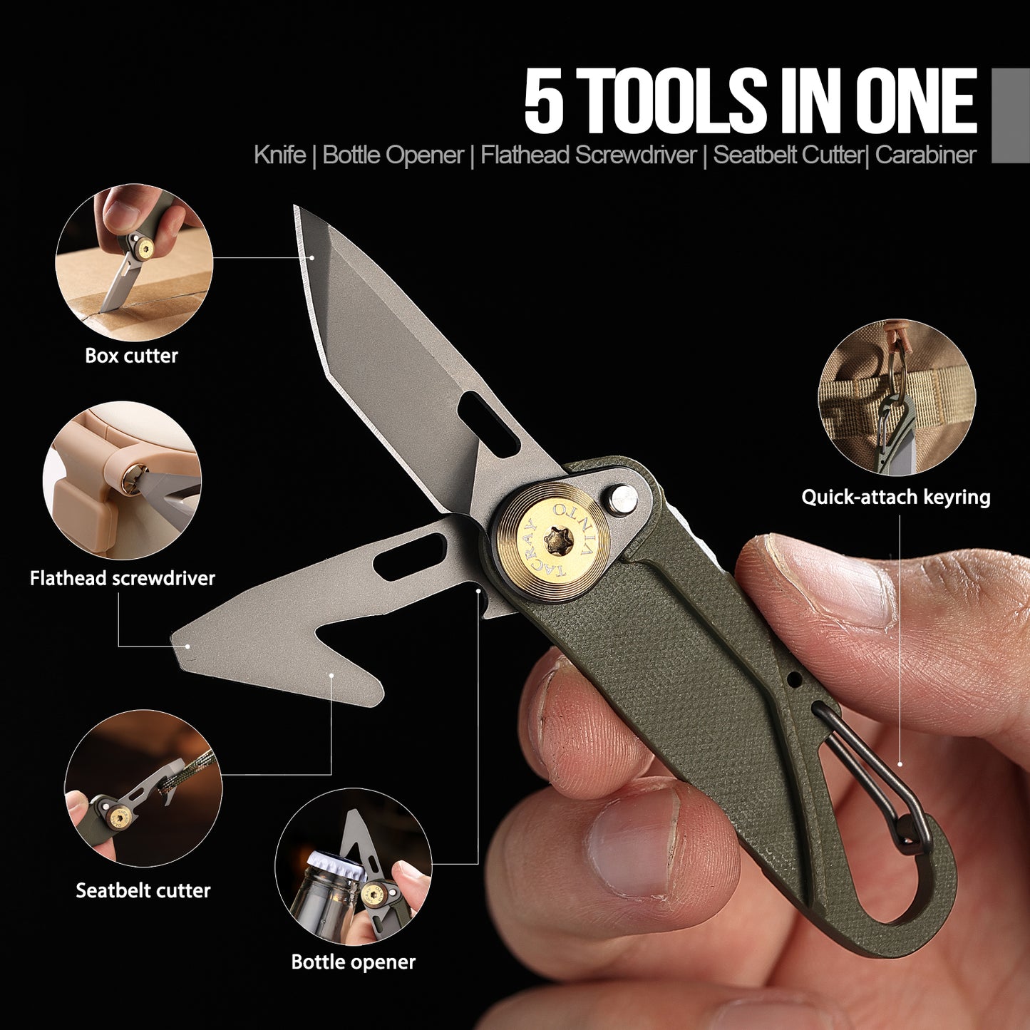Tacray Vinto Mini EDC Multitool – Keychain Knife & Cutter
