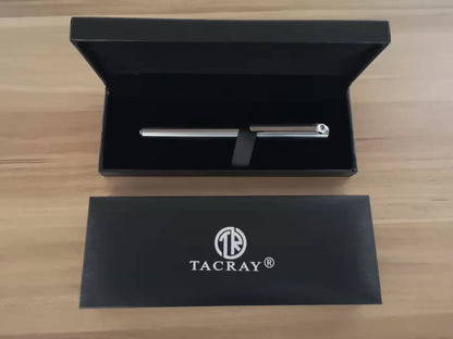 TACRAY Titanium Fountain Pen with Glass Breaker Tool and Gift Box (Silver)
