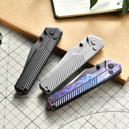 Tacray TIRAN II Ultra-Slim Clip Point Titanium Folding Knife with ZDP-189/5-Layer-Copper Steel Blade