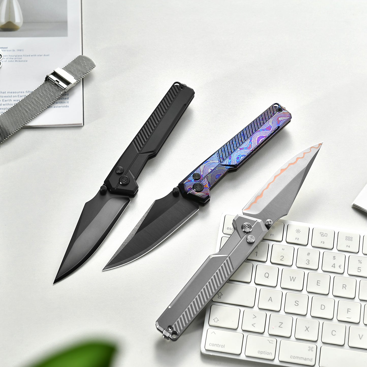 Tacray TIRAN II Ultra-Slim Clip Point Titanium Folding Knife with ZDP-189/5-Layer-Copper Steel Blade