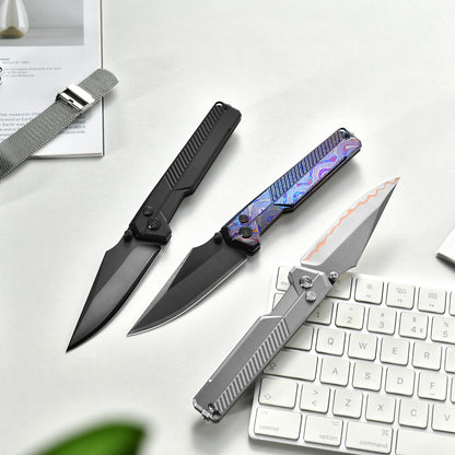 Tacray TIRAN II Ultra-Slim Clip Point Titanium Folding Knife with ZDP-189/5-Layer-Copper Steel Blade