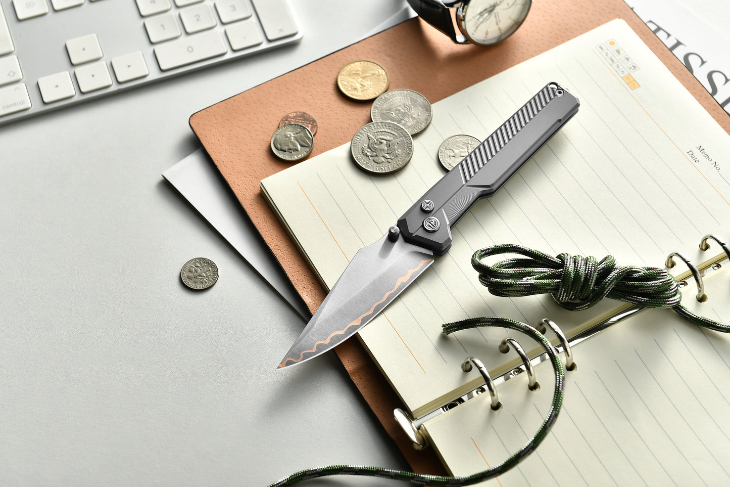 Tacray TIRAN II Ultra-Slim Clip Point Titanium Folding Knife with ZDP-189/5-Layer-Copper Steel Blade