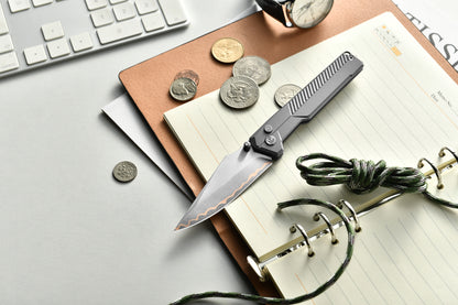 Tacray TIRAN II Ultra-Slim Clip Point Titanium Folding Knife with ZDP-189/5-Layer-Copper Steel Blade