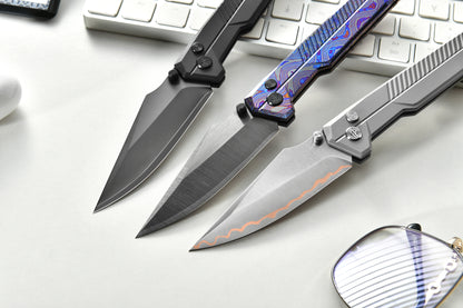 Tacray TIRAN II Ultra-Slim Clip Point Titanium Folding Knife with ZDP-189/5-Layer-Copper Steel Blade