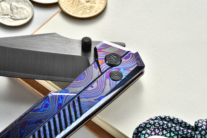 Tacray TIRAN II Ultra-Slim Clip Point Titanium Folding Knife with ZDP-189/5-Layer-Copper Steel Blade