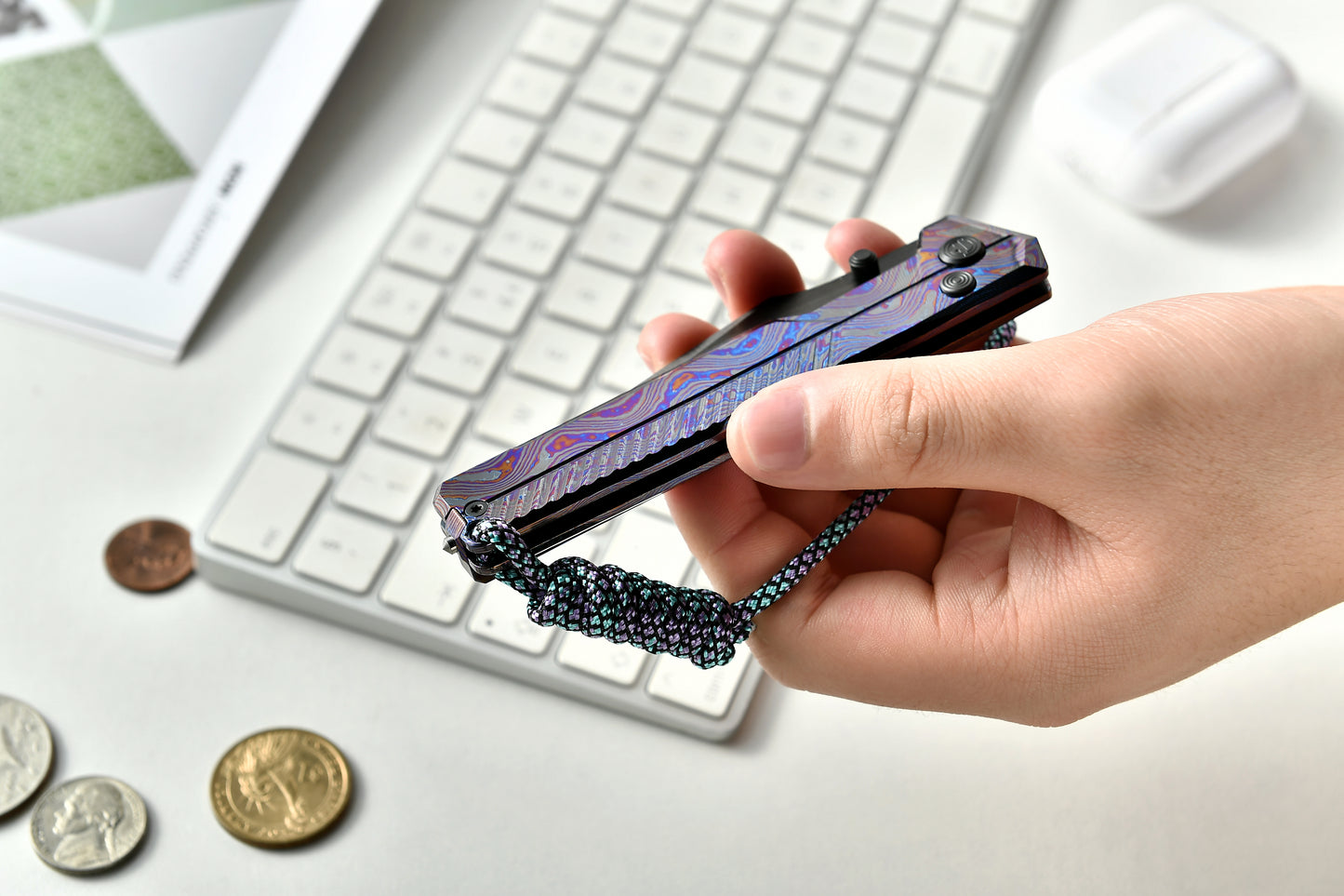 Tacray TIRAN II Ultra-Slim Clip Point Titanium Folding Knife with ZDP-189/5-Layer-Copper Steel Blade