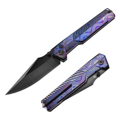 Tacray TIRAN II Ultra-Slim Clip Point Titanium Folding Knife with ZDP-189/5-Layer-Copper Steel Blade