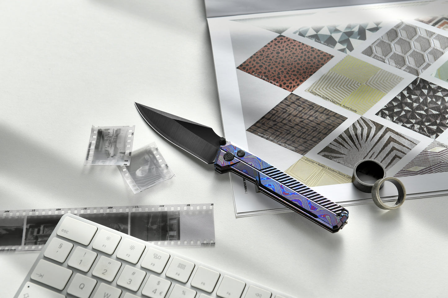 Tacray TIRAN II Ultra-Slim Clip Point Titanium Folding Knife with ZDP-189/5-Layer-Copper Steel Blade