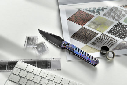 Tacray TIRAN II Ultra-Slim Clip Point Titanium Folding Knife with ZDP-189/5-Layer-Copper Steel Blade