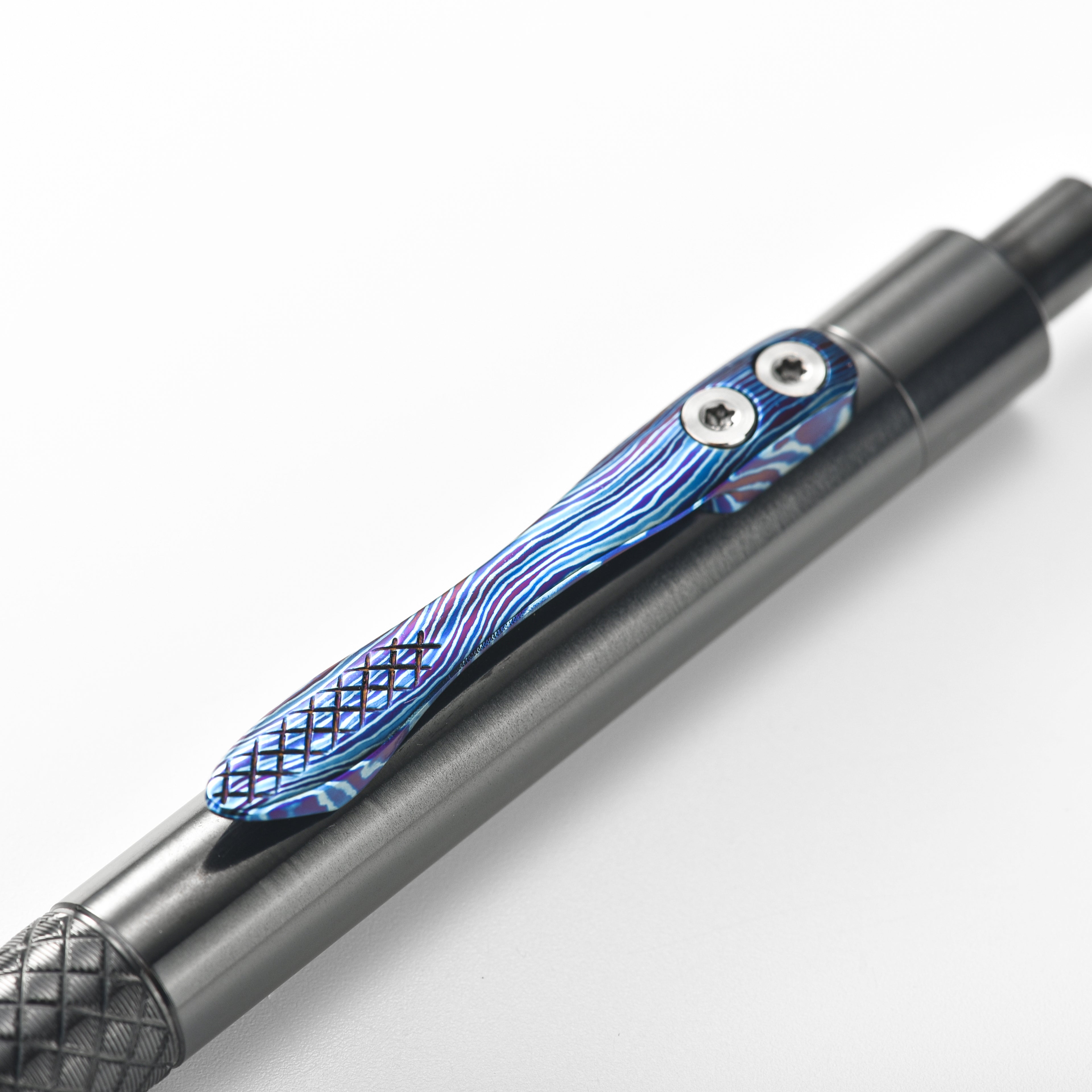 Tacray Zirconium Alloy EDC Pen with Damascus Titanium Clip checkered 