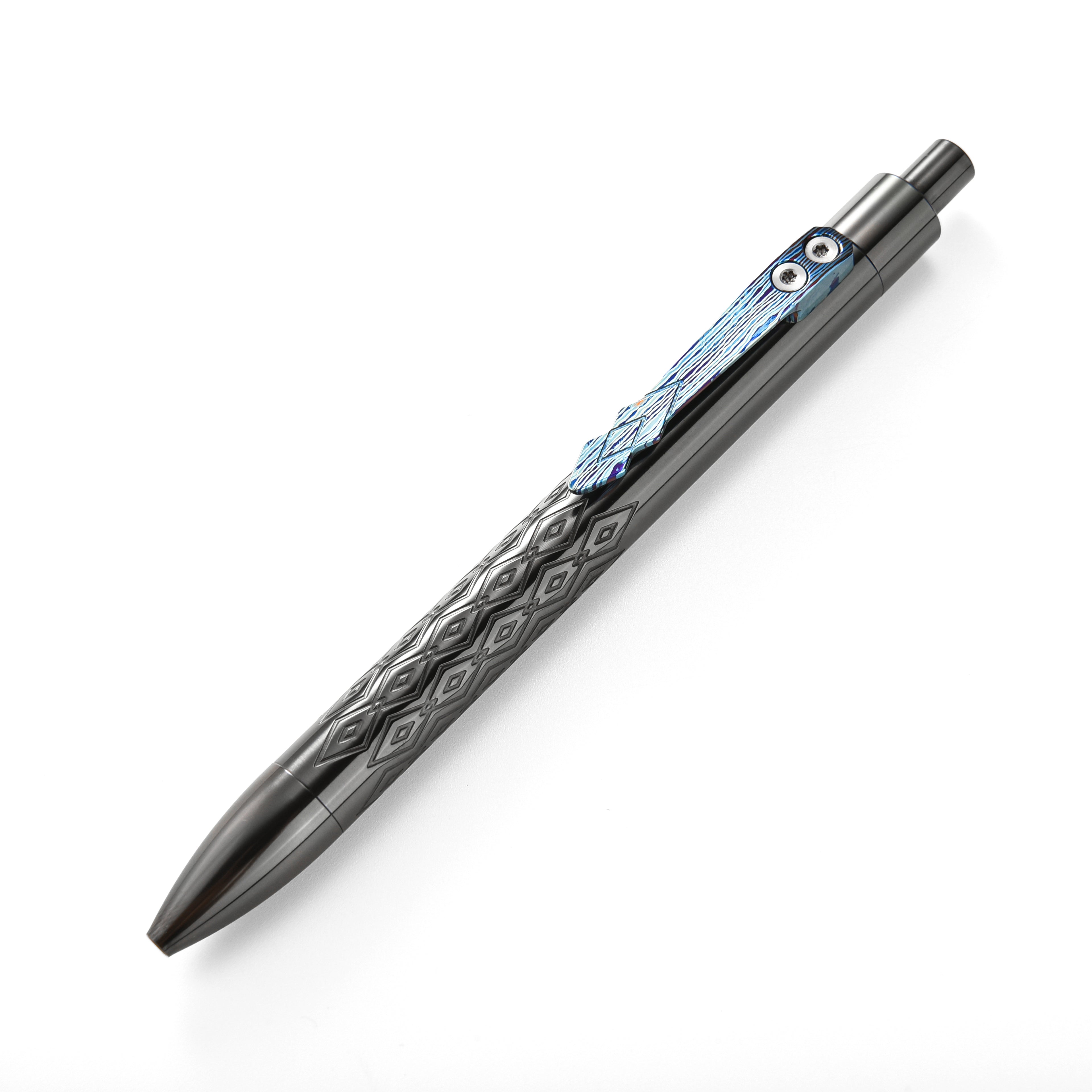 Tacray Zirconium Alloy EDC Pen with Damascus Titanium Clip diamond full look