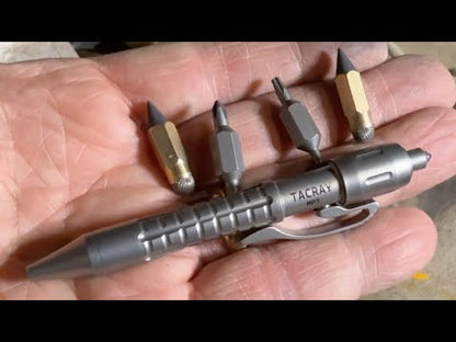 Tacray MP1 EDC Mini Titanium Pen with Replaceable Bits, Box cutter, Tungsten Tip, Screwdrivers, Pencil & Stylus