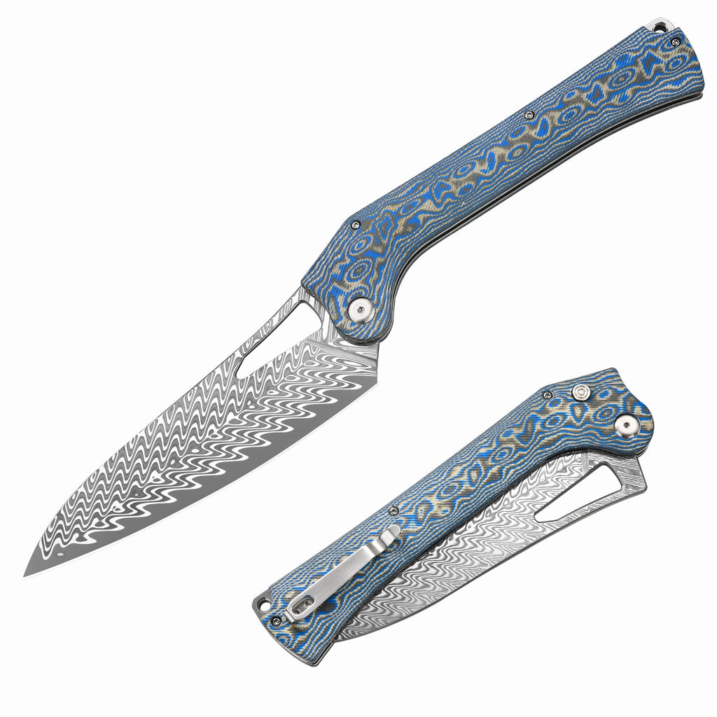 Tacray Damascus Folding Chef Knife with Micarta Handle